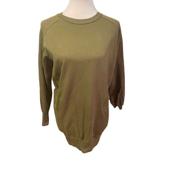 Zara Womens Sweatshirt Ribbed Sleeve Olive/Army Green Small - Picture 9 of 10